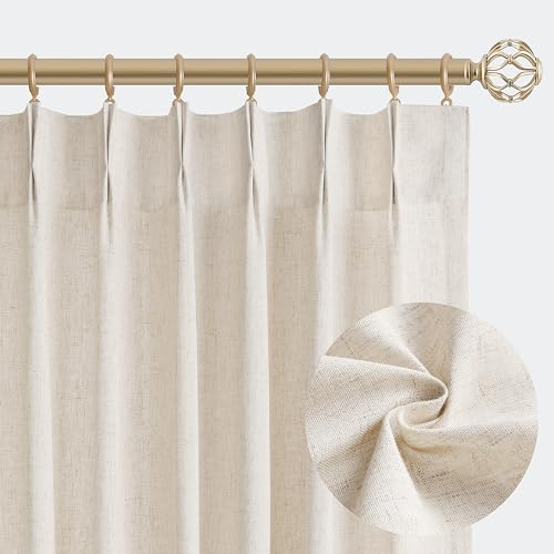 Aersas Natural Pinch Pleated Linen Curtains 84 Inch Length 2 Panels for Living Room Bedroom Cream Semi Sheer Window Curtain Boho Neutral Back Tab Drape with Hooks