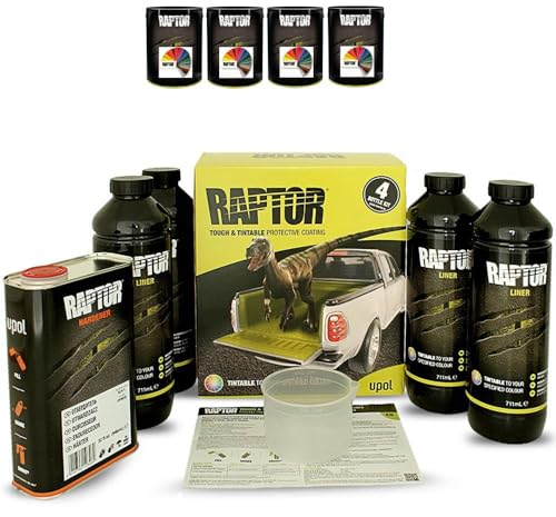 Raptor Lack Beschichtung 4er Set + 4x 0,1 L Raptor Farbkonzentrat. Alle RAL Farben/Upol. (RAL 1001 Beige)