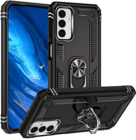 BestST Coque pour Samsung Galaxy M13 4G/M23 5G + HD Verre trempé, étui Protection TPU/PC Souple Durable avec Support de 360° Rotation Anneau Antichoc Armor Box Coque, Noir