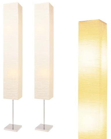 HonoDing Lampadaires en papier de 59'', Lampadaire avec abat-jour en papier blanc et base chromée,interrupteur à pied marche/arrêt- Lampadaires en papiers pour le salon et la chambre à coucher(2-PK)