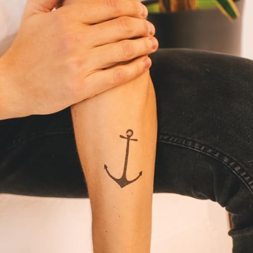 Inkster® Anker Tattoo | Temporäres Tattoo mit EU-Kosmetikzertifizierung | wasserfest + vegan | revolutionäres 2-Wochen-Tattoo | Fake Tattoos und Klebetattoos für Erwachsene