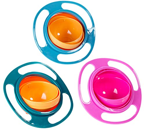 Non Spill Feeding Toddler Gyro Bowl, 360 Degrees Gyro Bowl, Unspillable Snack Toddler Bowl, Anti Spill Bowl,Magic Bowl for Babies Kids, Reliable Toddler Mess Snack Bowls with Lid
