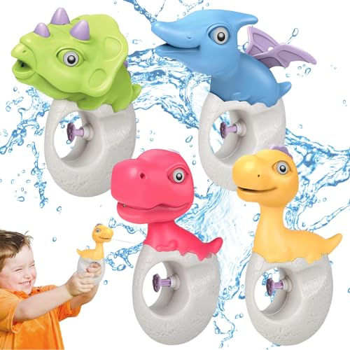 Giugio 4 Stück Wasserpistole Klein, Wasserpistole Dinosaurier für Kinder, Wasser Spritzpistole Kunststoff, Wasserpistolen Spielzeuge, Wasserspritzpistolen für Outdoor Strandspielzeug Pool