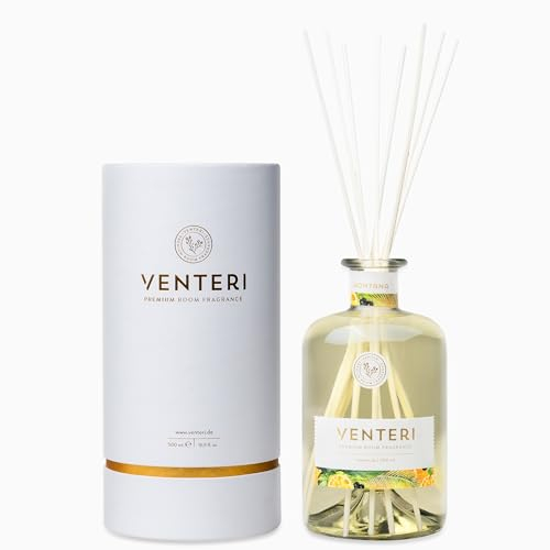 Venteri Raumduft Montana 500ml, Raumduft Diffuser Set Inklusive 8 Duftstäbchen und Elegantem Raumerfrischer, Raum Duft & Bade Duft, Natürliche Zitrus und Holznoten Für Den Lufterfrischer Zu Hause