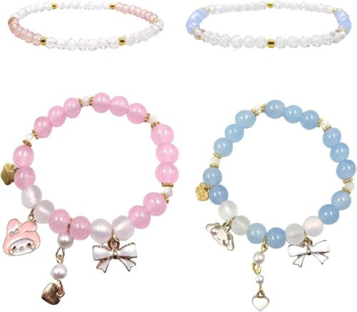 Yoimckay 2 Stück Anime Crystal Bead Bracelet, Cartoon Armbänder Mädchen,Kawaii Schmuck Mädchen,Verstellbares Bettelarmband,Niedlich Dog Charm Bead Armband, Freundschaftsarmbänder Geschenk für Mädchen