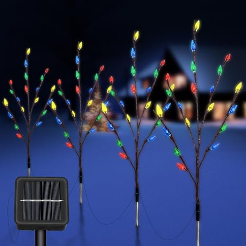4 Piezas Luces Solares de Navidad 80LED Colorato Fresa Árbol de Navidad, Luces de Navidad Exteriores, Impermeables Luces de Navidad Solares, Decoración de Navidad Exterior, Fiestas, Balcón, Jardín