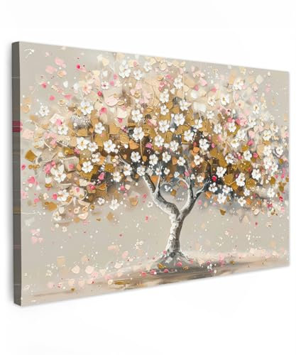 MuchoWow© Cuadros Decoracion Salon Modernos 120x80 cm para Dormitorios Cuadro Decorativos de Salon Lienzos Decorativo Pared Comedor Decoracion Pasillo Flores - Rosa - Arte - Árbol de la Vida