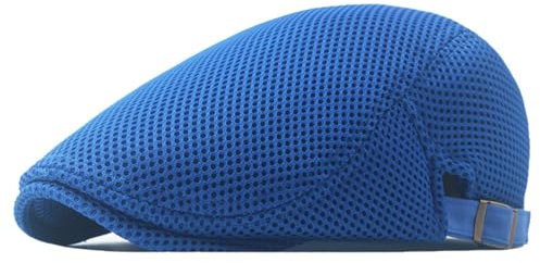 HIQIU Unisex Schirmmütze Baskenmütze Herren Atmungsaktiv Mesh, Flatcap Damen Sommer Gatsby Newsboy Barett Kappe, Schiebermütze Herren Sommer Hut Sportmütze Einstellbar 55 cm-60 cm (Blau)