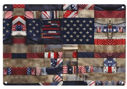 Amerikanische Flagge Patchwork SamLng 30,5 x 20,3 cm Aluminiumschild – vielseitige Innen- und Außendekoration für Zuhause, Bar, Garage und Geschäft