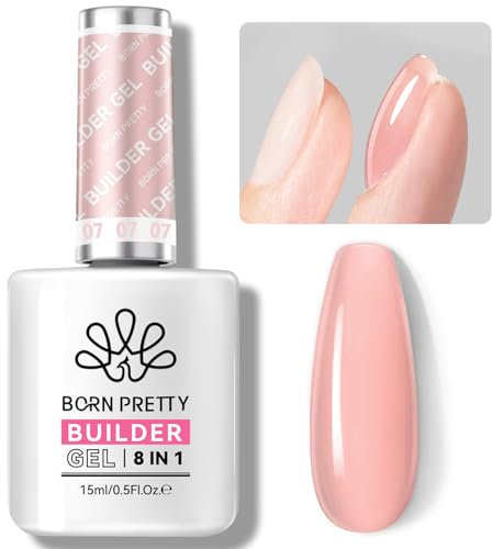 BORN PRETTY 15ml Colle à Faux Ongles 8 en 1, Gummy Base Pose Américaine Corail Couleur, Gel Nail Glue pour Extension d'ongles et Apex Builder, Colle Ongle Capsule UV/LED pour Nail Shaper Renforçateur