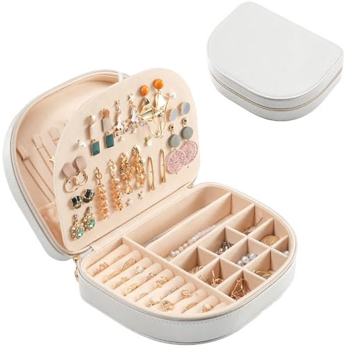 ProCase Reise Schmuckkästchen, Große Schmuckschatulle für Damen PU-Leder Aufbewahrungsbox Schmucketui Schmuckbox Schmuckaufbewahrung für Ringe Ohrringe Halsketten Geschenk- Silber