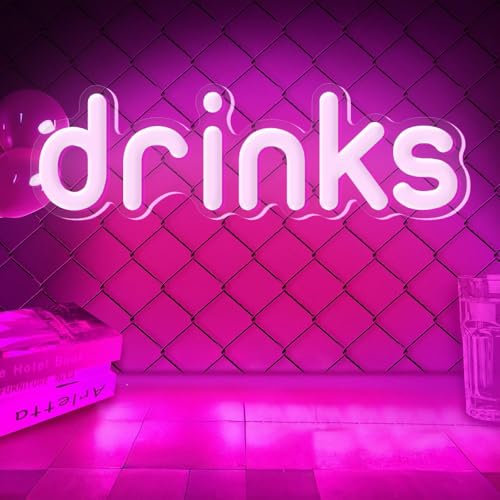 Drinks Signs for Business, COB Chip LED Neon Drinks Sign, 16 Bright Electric Light Up Drinks Signs for Bars, Stores, Coffee Shop, Hotel, Window, Outdoor etc.