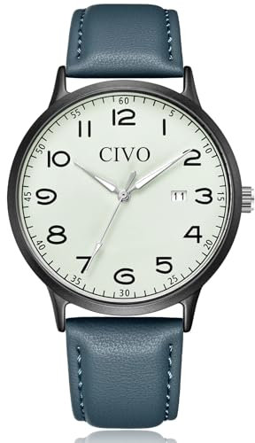 CIVO Uhren Herren Lederarmband Armbanduhr: Blau Herrenuhr Datum Leuchtend Wasserdicht - Minimalistische Design Uhr Analog Quarz Klassisch Geschenke für Männer Studenten