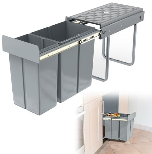 Froadp Einbau Mülleimer Küche Abfalleimer Ausziehbar Müllsammler 2 Fächer Mülltrennungs-System Vollauszug mit Teleskopschienen 48 x 26 x 41.8 cm -1x20L+1X10L