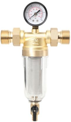 YILIKISS Rückspülfilter Wasserfilter, 1 Zoll Wiederverwendbare Spin-Down-Sedimentwasserfilter, Wasser Vorfilter Sedimentfilter, Wasserfilter mit Manometer für Brunnenwasserschlauch