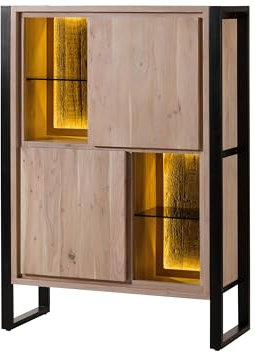 MASSIVMOEBEL24.DE | Highboard Akazie/Altholz 100x40x140 Natur lackiert Denver #101, Farbe:Natur lackiert, Größe:100x40x140 cm (BxTxH)