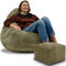 DreamRoots Sitzsack Erwachsene Cord oder Kinder - Bean Bag Sofa - Sitzsack Cord mit Hocker und Bezug - Sitzsäcke mit Füllung 90x90x100 cm Dark Olive