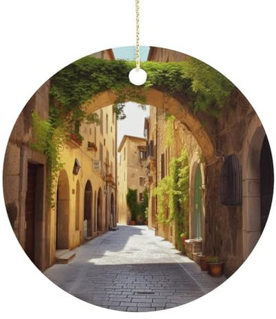 Personalisierter Weihnachtsbaumschmuck, italienische Straße, bedruckt, rund, Keramik, Souvenir, kann als Weihnachtsbaum- und Hochzeitsdekoration verwendet werden, kann auch als Haustierdekoration
