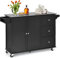 GOPLUS Aparador Isla de Cocina Aparador de Madera con Ruedas 3 estantes Regulables y 3 cajones, encimera de Acero Inoxidable, especiero, toallero, 135 x 45,5 x 91,5 CM (Negro)
