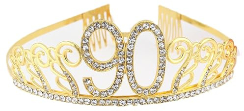 CHUYIX Geburtstag Krone Gold-90 Zahlen Happy Birthday Krone mit Kamm Strass Kristall Krone Haarreif mit Zahl Geburtstag Tiara Geburtstag Crown für Geburtstag Party Favor Supplies Tortenkrone(38#)