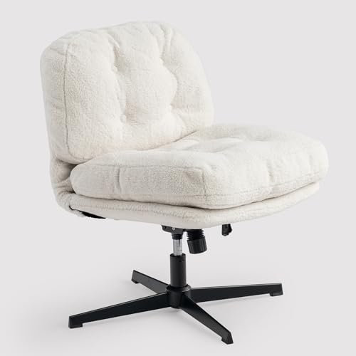 MEUBLE COSY Sessel Lehnstühle Lounge mit höhenverstellbar Wippfunktion Relaxsessel 360° Drehbar Schminkstuhl Polsterstuhl für Schlafzimmer Wohnzimmer Vanity, Bouclé-Stoff, Weiß