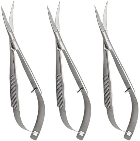 Cuticle Scissors Professional Extra Fine Curved Precise Pointed Tip Grooming kit Facial Hair Stratum Corneum Scissors for Nail Dry Skin Eyebrow Eyelash Nose Ear Hair Trim (Pack of 3) 4.5 inches
