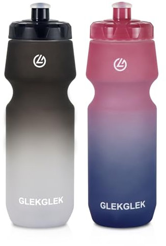 GLEKGLEK Bidon Velo Anti Fuite, Lavable au lave Vaisselle, Gourde 750ml pour la Natation, l'exercice et Randonnée (Noir Blanc/Rose Bleu)