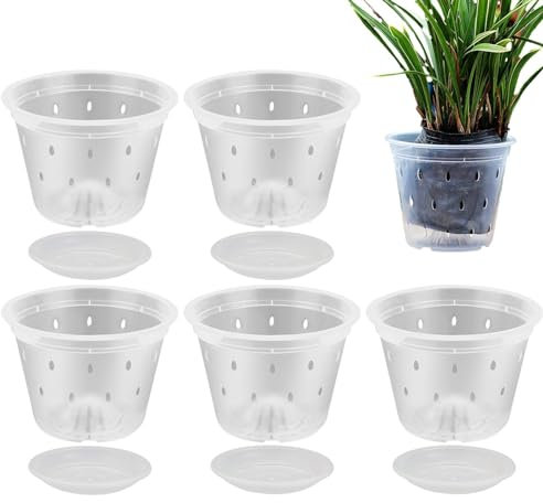 Macetas de orquídeas con agujeros, maceta transparente ranurada para orquídeas, maceta transpirable para un crecimiento saludable de raíces, maceta interior y exterior para suculentas y cactus, 11 cm,