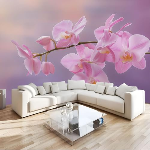 Fototapete 3D Effekt Wand Dekoration, Rosa Orchidee Seidentuch Tapete, 250X175Cm (B×H) Wohnzimmer Schlafzimmer Elegante Blumen Tapete Wandtapete Uv-Beständig Montagefertig