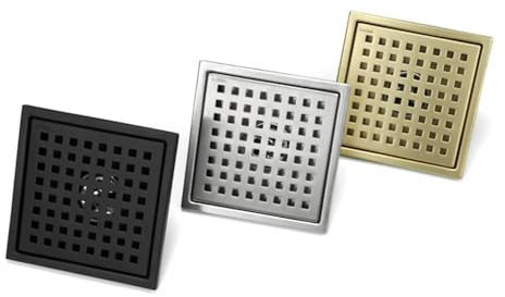 Siphon de Sol carré en Acier Inoxydable pour Baignoire et Douche, 15 x 15 cm, Noir Mat