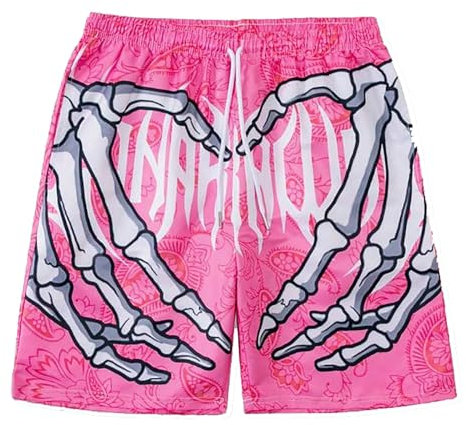 Foweknow Costume da bagno da uomo con stampa scheletro, pantaloncini corti e traspiranti, da uomo, elasticizzati, ad asciugatura rapida, leggeri, pantaloni estivi dritti, da spiaggia, Colore: rosa., M