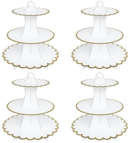 Seveups 4Pack 3 Tier Cake Stand, White Cardboard Cake Stand, Dessert Cupcake Stands Round Cardboard Cupcake Tower for Birthday,Party,Baby Showers