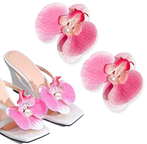 TUCEWP Butterfly Orchid Shoe Charms for Women 2Pcs Removable Flower Shoes Clips Buckle Pink Shoe Lace Charms Sneaker Charm High Heel Slides Sandals Bag Charm Decorations for Wedding Beach Party Favors