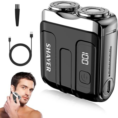 Mini Rasierer Herren Elektrisch,Rotationsrasierer für Herren,Tragbarer Reise Rasierer Herren mit LED-Anzeige,IPX7 Wasserdicht Rasierer USB C,Nass Trockenrasierer,Herren Vatertag Geschenke (Schwarz)