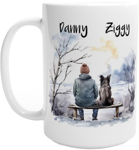 Engravables Cozy Custom Printed Mug – Personalised Gift for Dog Lovers – Cute, Funny & Heartfelt Designs – Multiple Sizes & Styles Available (15oz Ceramic Mug, Winter Man & Dog 2)