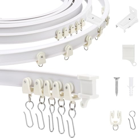 AIDUCHO Flexible und Biegbare Vorhangschiene, Gebogene Gardinenschiene mit Stummen Rollen, Vorhang Schienensystem für Raumteiler, Duschvorhang, Schlafzimmer, Balkone, Krankenhaus (Wandmontage, 5M)