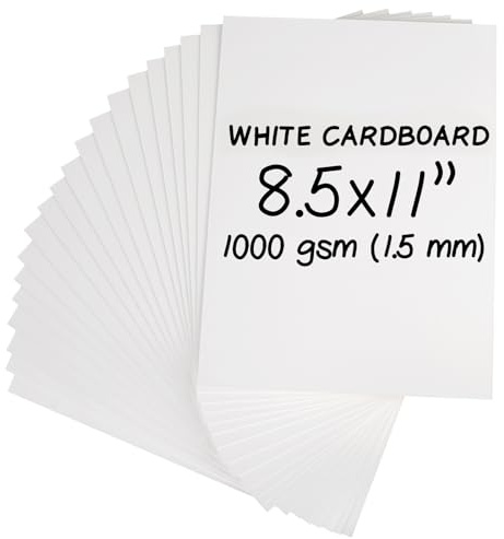 Heavy-Duty White Cardboard Sheets 8.5 x 11 in, 1.5mm Thick, Acid Free | 20 Sheets of 1000 gsm Card Board for Binding Covers, Book Boards, Backing and Crafts, Sturdy Alternative to Chipboard Sheets