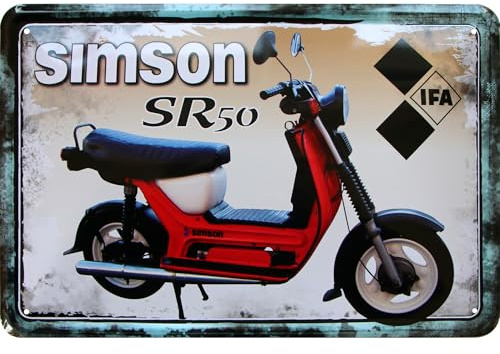 WOGEKA ART Deko Blechschild - Simson SR50 Roller - DDR Moped Nostalgie Schild als Geschenkidee, 20x30 cm Ostalgie Metallschild 118