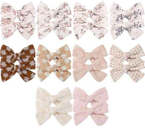 FIXOSHEE 20 Stück Mädchen Haarschleifen mit Clips Baumwollstoff Haarschmuck in Candy Farben Sicherer Haarclip für Kleinkinder und Modisches Haaraccessoire für Alltag und Fest