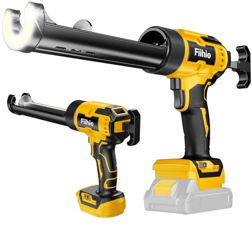 Fiihio Cordless Caulking Gun Compatible with Dewalt 20V Max Battery,10 OZ Electric Caulk Gun with LED Light, LCD Display, 6 Adjustable Speeds for Floor, Wall Tile Filling, Yellow (No Battery)