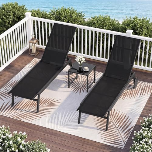 GOPLUS Sonnenliege mit Rollen, Gartenliege wetterfest mit Verstellbarer Rückenlehne, 5 Positionen & rutschfesten Füßen, Liegestuhl Outdoor aus atmungsaktivem Stoff für Garten & Balkon (Schwarz,1)