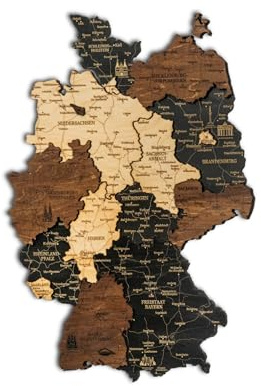 The5thFlavour 3D Holzkarte Deutschland – Wanddeko aus Holz, mehrschichtig mit 3D Effekt, präzise geschnitten, Einfache Montage– Größen M, L & XL (M: 45 × 35 cm (17.7 × 13.8 Zoll))
