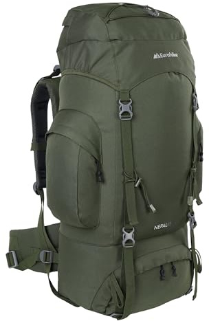 Eurohike Nepal 65 Litre Rucksack with Ventilated Back Panel & Padded Harness, Adjustable & Lightweight 65L Backpack, Bag for Men & Women, Camping, Hiking, Trekking, Travelling, Outdoors (Olive)