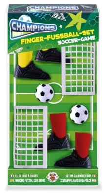 TRENDHAUS 967848 - Champions Finger-Fußball Set, 8-teiliges Tischfußball mit 4 Fußballschuhen, 2 Toren und 2 Bällen, Fußballspiel für unterwegs