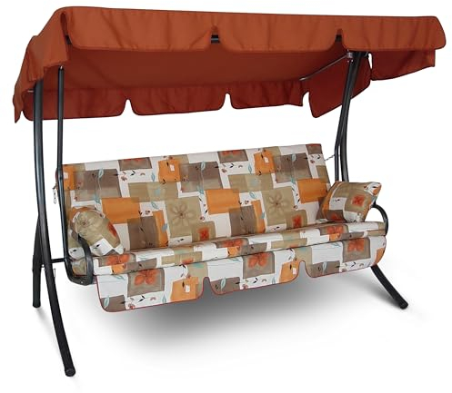 Angerer Freizeitmöbel GmbH Hollywoodschaukel Trend - Gartenschaukel Made in Germany - Schaukel zum Sitzen, Liegen und Entspannen - mit Bett-Funktion - einfache Montage (Beige-Braun-Terra Gemustert)