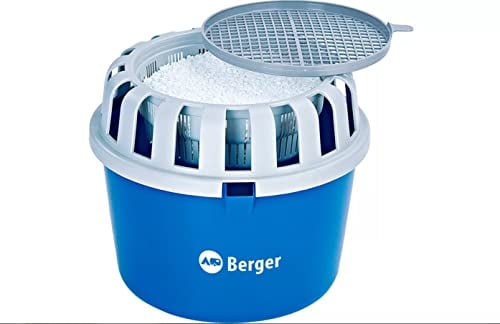 BERGER praktisch Luftentfeuchter mit 1kg Entfeuchter Granulat │ Raumentfeuchter ohne Strom, Granulat Luftentfeuchter reduziert Schimmel & Gerüche │ nachfüllbar, mini 26 x 18 x 18 cm, grau/blau