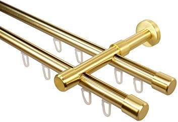Messing Optik Innenlauf Gardinenstange 2-läufig 16 mm mit Endstück Kappe, 240 cm (2 x 120 cm)