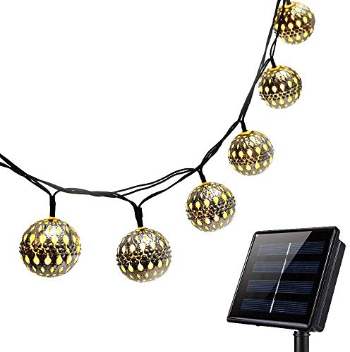 KEEDA Solar Iron String Lights - Wasserdichte Eisen Feen-Dekorativ-Lichterketten für Draußen Garten, Weihnachts- und Hochzeitsdeko (Silberkugel, 10LED)