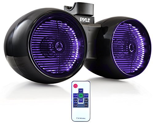 Pyle Waterproof Marine Wakeboard Tower Speakers - 6.5”Dual Subwoofer Speaker Set and 1.0” Tweeters, LED Lights and 400 Watt Power -2-Way Boat Audio System with Mounting Bracket - PLMRWB852LEB (Black)