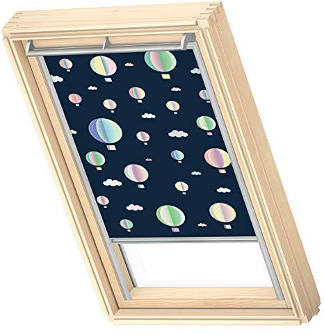 VELUX Original Dachfenster Verdunkelungsrollo für MK08, Heißluftballons, mit Grauer Führungsschiene